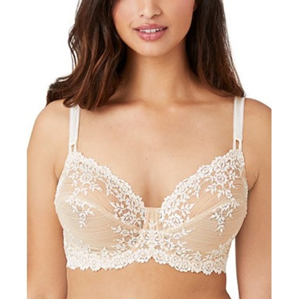 Wacoal Bra Womens 34D Embrace Lace Underwire Cream Nude White Floral Sheer Mesh